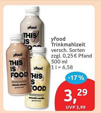 yfood Trinkmahlzeit versch. Sorten zzgl. 0,25 € Pfand 500 ml 1 l = 6,58