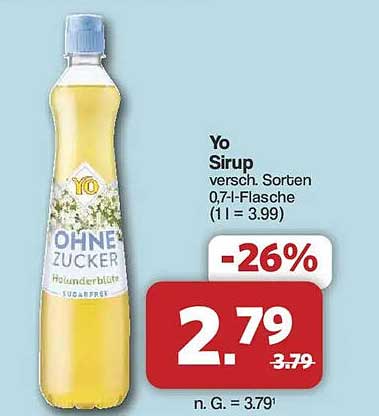 Yo Sirup versch. Sorten 0,7-l-Flasche (1 l = 3.99)