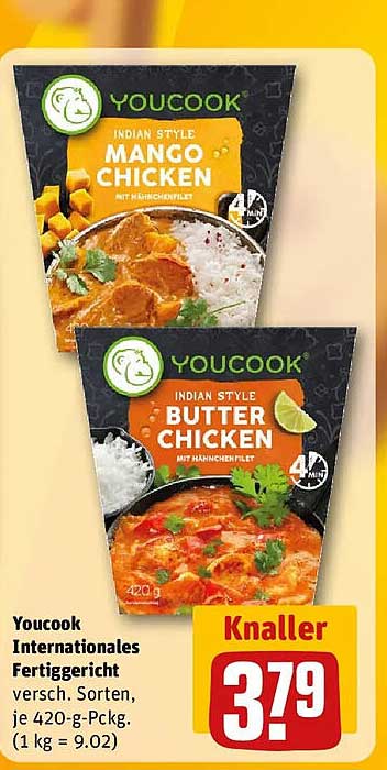 Youcook Internationales Fertiggericht versch. Sorten, je 420-g-Pckg. (1 kg = 9.02)
