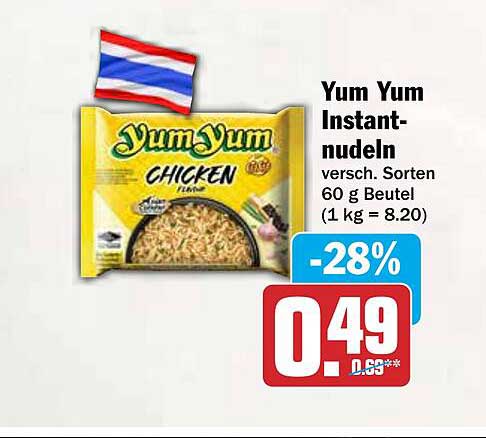 Yum Yum Instant-nudeln versch. Sorten 60 g Beutel (1 kg = 8.20)