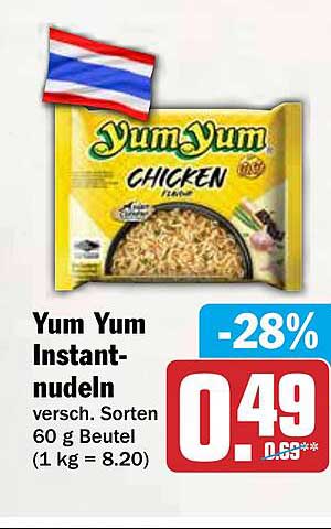 Yum Yum Instantnudeln versch. Sorten 60 g Beutel (1 kg = 8.20)