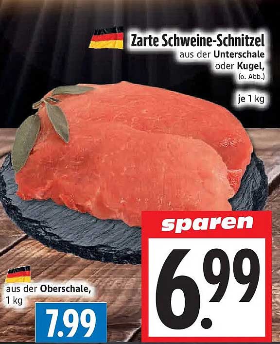Zarte Schweine-Schnitzel aus der Unterschale oder Kugel, (o. Abb.) je 1 kg aus der Oberschale, 1 kg