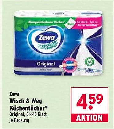 Zewa Wisch & Weg Küchentücher* Original, 8 x 45 Blatt, je Packung