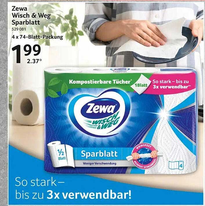 Zewa Wisch & Weg Sparblatt 4 x 74-Blatt-Packung