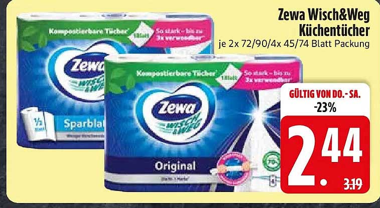 Zewa Wisch&Weg Küchentücher je 2 x 72/90/4 x 45/74 Blatt Packung