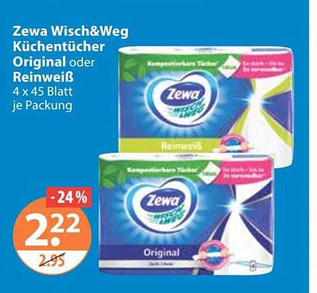 Zewa Wisch&Weg Küchentücher Original oder Reinweiß 4 x 45 Blatt je Packung