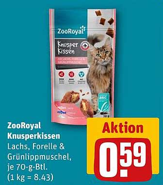 ZooRoyal Knusperkissen Lachs, Forelle & Grünlippmuschel, je 70-g-Btl. (1 kg = 8.43)
