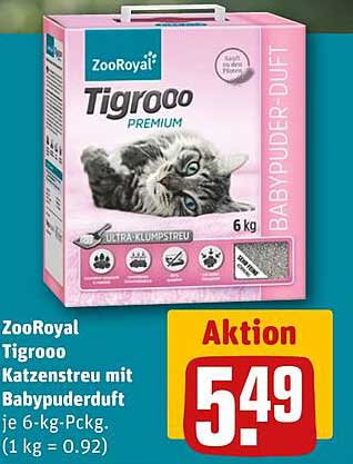 ZooRoyal Tigroo Katzenstreu mit Babypuderduft je 6-kg-Pack. (1 kg = 0.92)