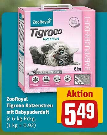ZooRoyal Tigrooo Katzenstreu mit Babypuderduft je 6-kg-Pckg. (1 kg = 0.92)