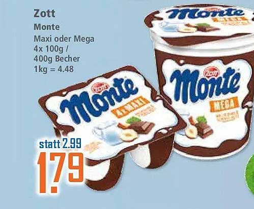 Zott Monte Maxi oder Mega 4x 100g / 400g Becher