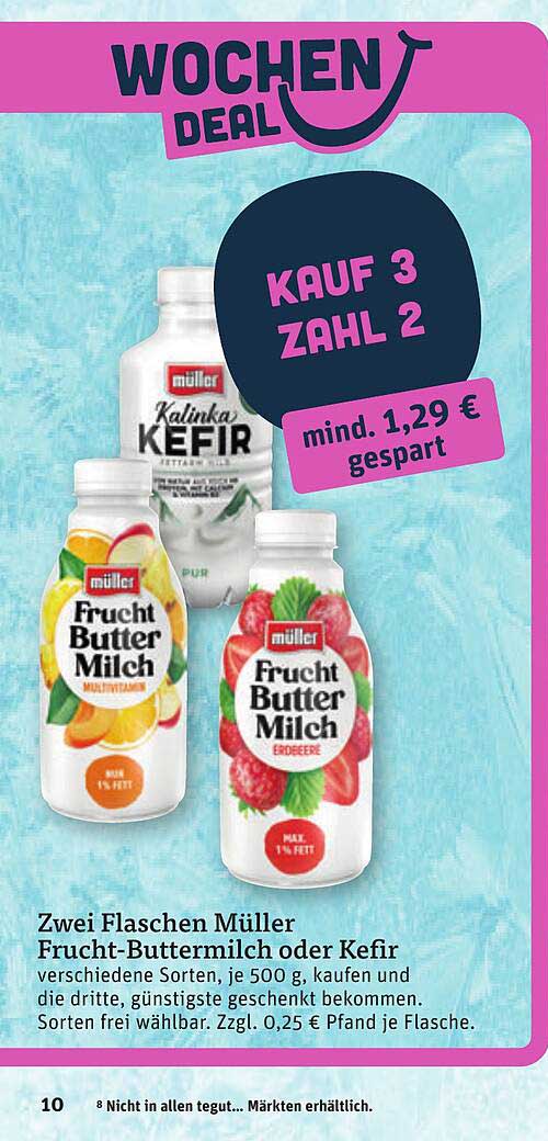 Zwei Flaschen Müller Frucht-Buttermilch oder Kefir