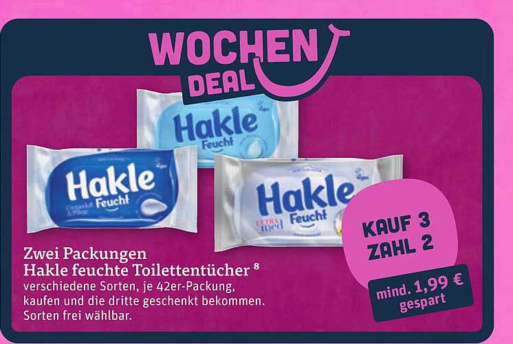 Zwei Packungen Hakle feuchte Toilettentücher