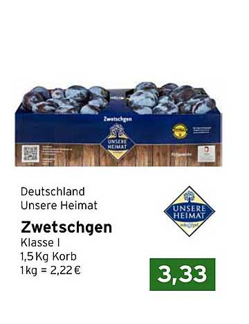 Zwetschgen Klasse I 1,5 Kg Korb 1kg = 2,22 €