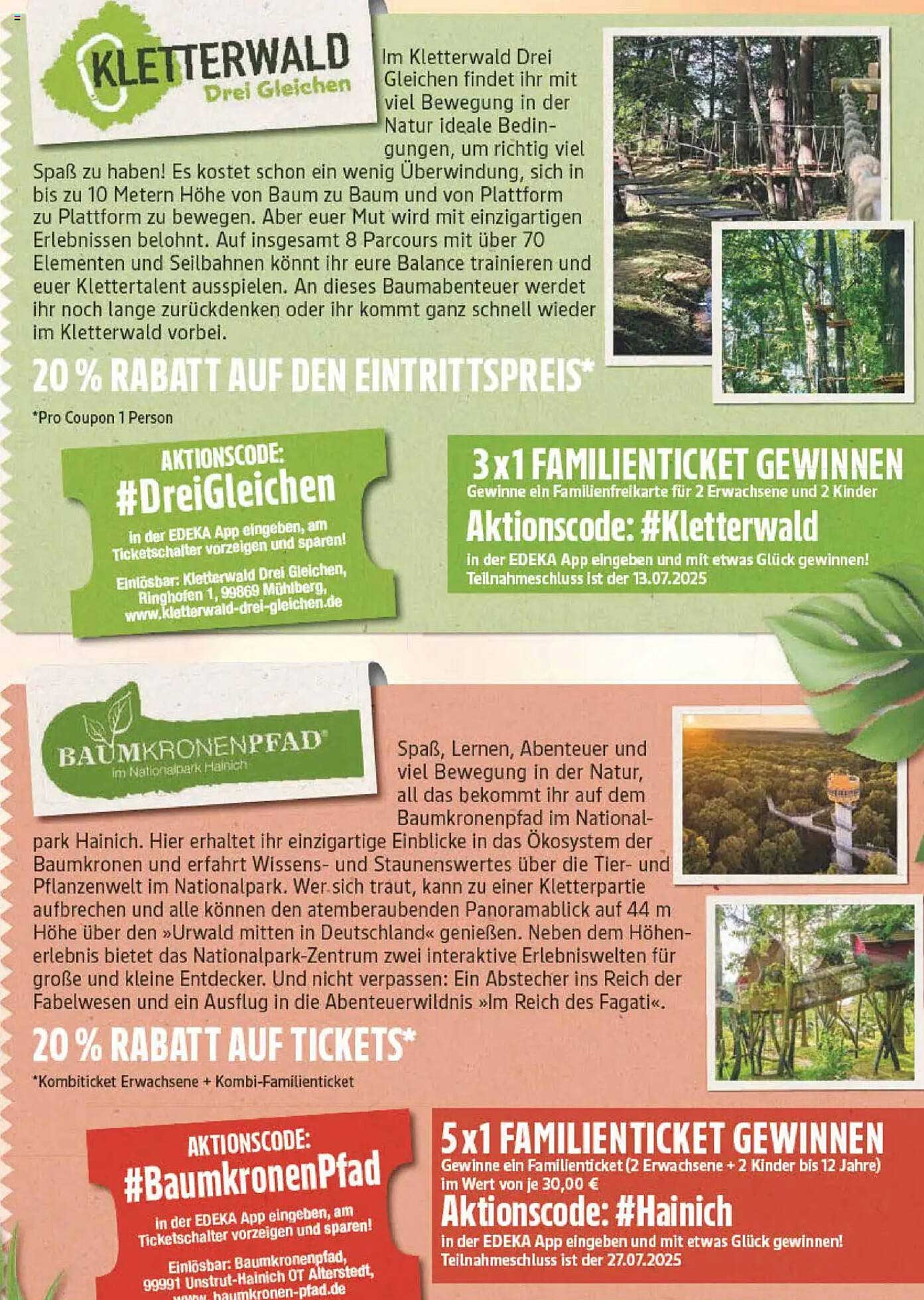 20 % Rabatt auf den Eintrittspreis im Kletterwald Drei Gleichen