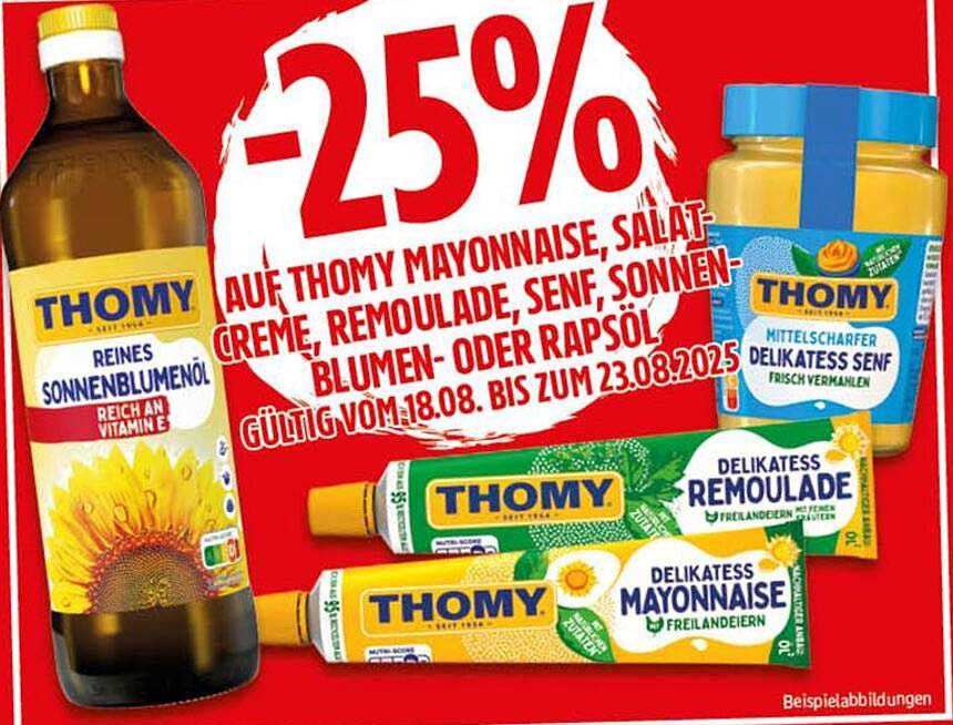 25% Rabatt auf THOMY Mayonnaise, Salat-Creme, Remoulade, Senf sowie Sonnen- oder Rapsöl