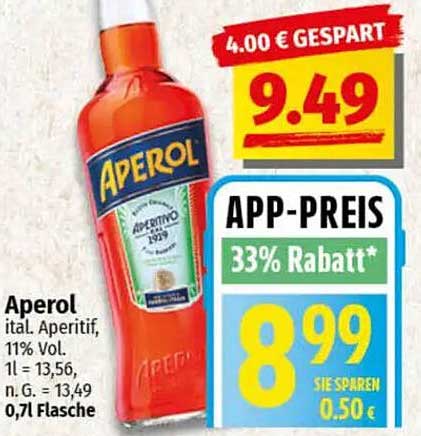 Aperol Ital. Aperitif, 11% Vol., 0,7l Flasche