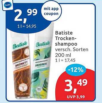 Batiste Trockenshampoo 200 ml für 3,49 € (UVP 3,99 €)