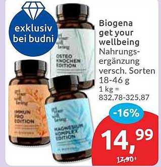 Biogena get your wellbeing Nahrungsergänzung, verschiedene Sorten