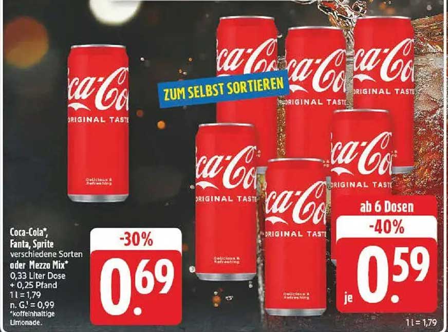 Coca-Cola*, Fanta, Sprite verschiedene Sorten oder Mezzo Mix* 0,33 Liter Dose