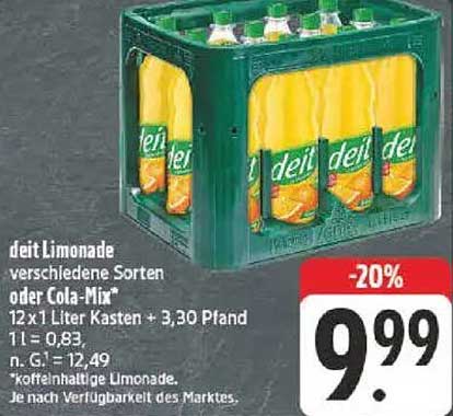 deit Limonade verschiedene Sorten oder Cola-Mix