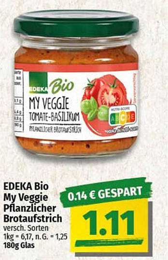 EDEKA Bio My Veggie Pflanzlicher Brotaufstrich Tomate-Basilikum 180g