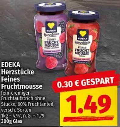 EDEKA Herzstücke Feines Fruchtmousse 300g Glas – Jetzt nur 1,49 €
