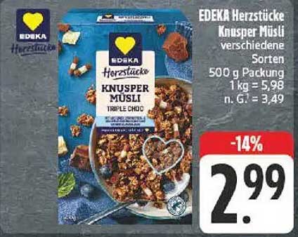 EDEKA Herzstücke Knusper Müsli verschiedene Sorten 500 g Packung