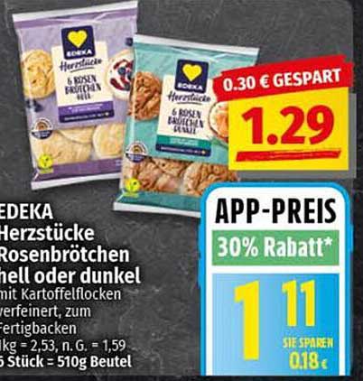 EDEKA Herzstücke Rosenbrötchen hell oder dunkel