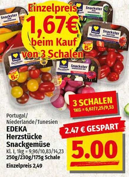 EDEKA Herzstücke Snackgemüse - 3 Schalen zum Sonderpreis