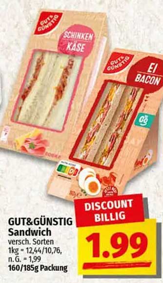 GUT&GENÜSTIG Sandwich – Schinken-Käse und Ei-Bacon