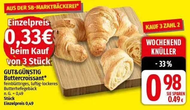 GUT&GÜNSTIG Buttercroissant - 3 Stück für 0,98€
