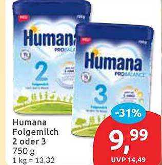 Humana Folgemilch 2 oder 3 750 g