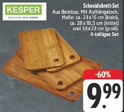 Kesper Schneidebrett-Set – 4-teiliges Set aus hochwertigem Bambus