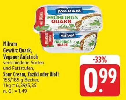 Milram Gewürz Quark, Veganer Aufstrich – verschiedene Sorten