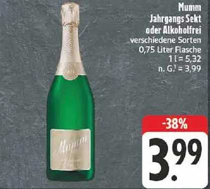 Mumm Jahrgangs Sekt oder Alkoholfrei verschiedene Sorten 0,75 Liter Flasche
