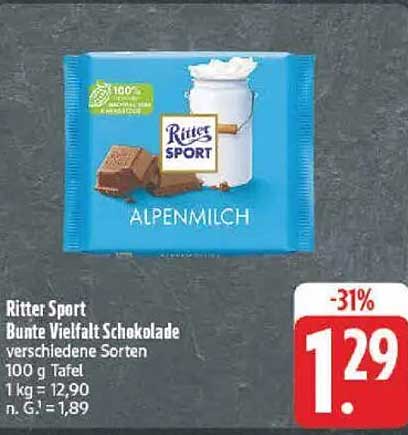 Ritter Sport Bunte Vielfalt Schokolade - Alpenmilch 100 g