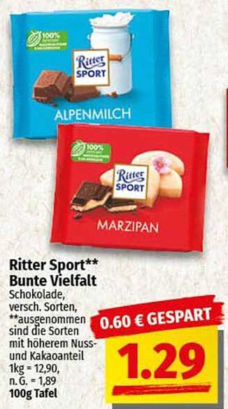 Ritter Sport** Bunte Vielfalt Schokolade, verschiedene Sorten