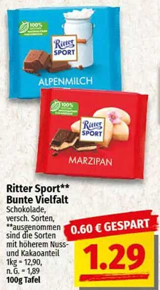 Ritter Sport Bunte Vielfalt Schokolade, verschiedene Sorten