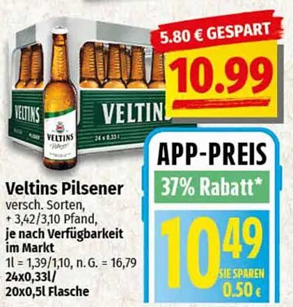 Veltins Pilsener 24 x 0,33l für nur 10,49 € - 37% Rabatt!