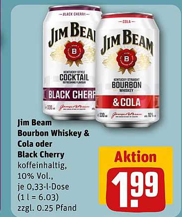 Jim Beam Bourbon Whiskey & Cola oder Black Cherry