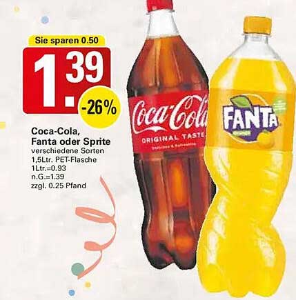 Coca-Cola, Fanta oder Sprite 1,5L PET-Flasche