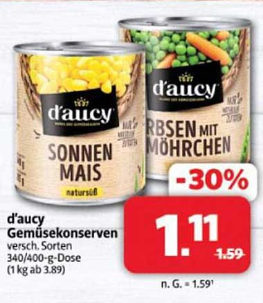 d'aucy Gemüsekonserven - Erbsen mit Möhren und Sonnenmais