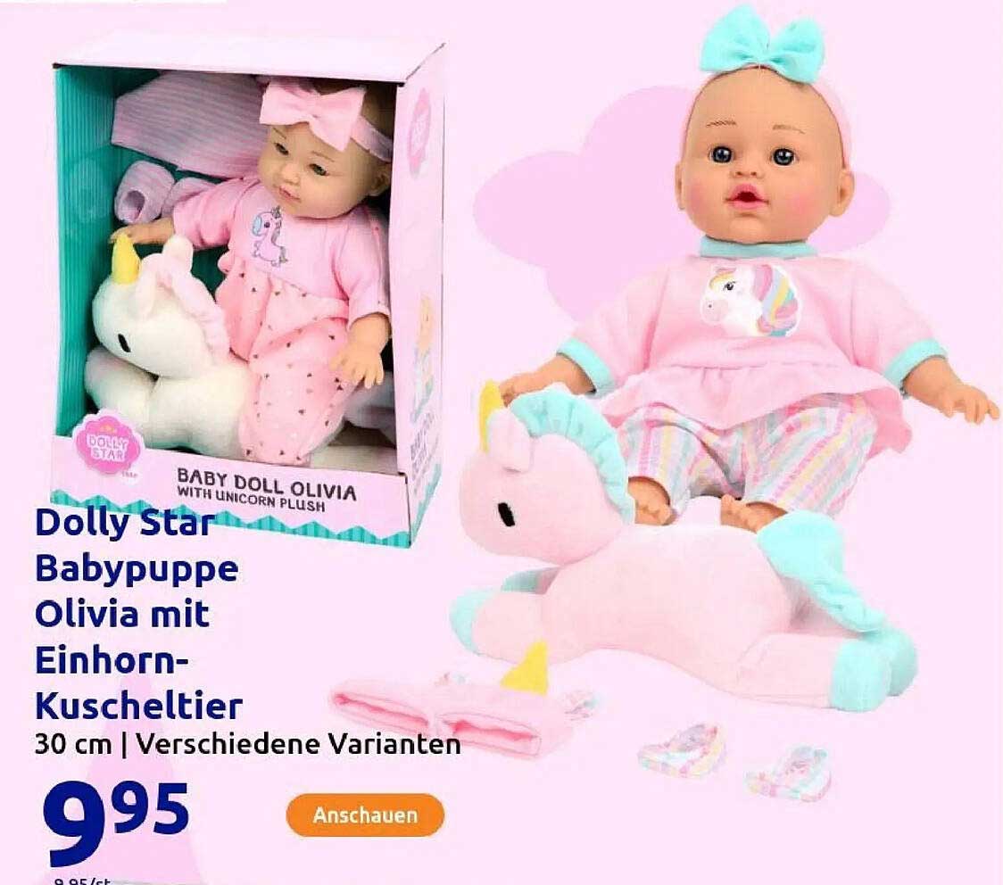 Dolly Star Babypuppe Olivia mit Einhorn-Kuscheltier