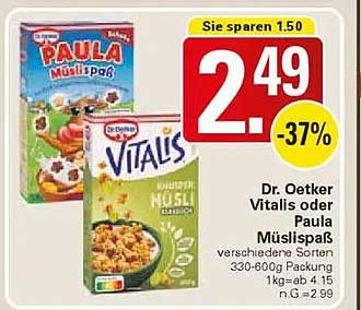 Dr. Oetker Vitalis oder Paula Müslispaß