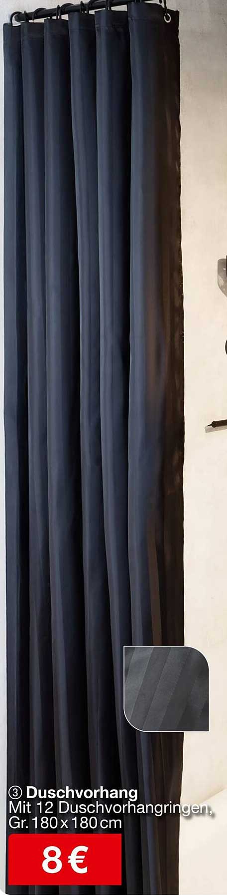 Duschvorhang mit 12 Duschvorhangringen, Größe 180 x 180 cm