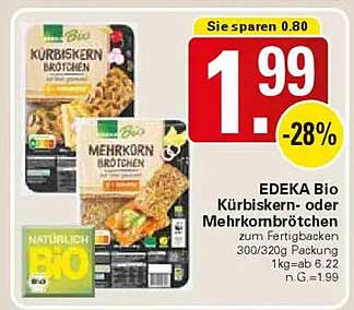 EDEKA Bio Kürbiskern- oder Mehrkornbrötchen