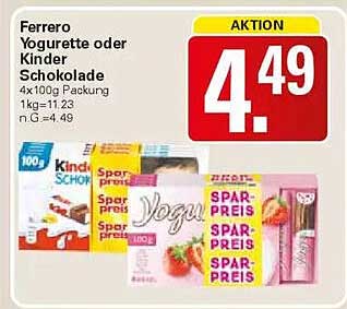 Ferrero Yogurette oder Kinder Schokolade 4x100g Packung