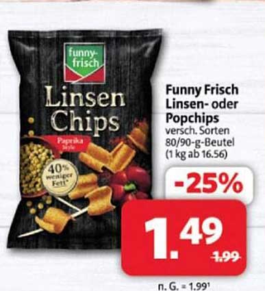 Funny Frisch Linsen- oder Popchips, verschiedene Sorten 80/90-g-Beutel