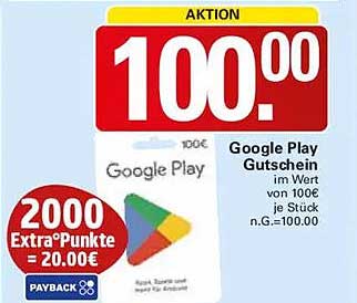 Google Play Gutschein im Wert von 100€