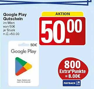 Google Play Gutschein im Wert von 50€